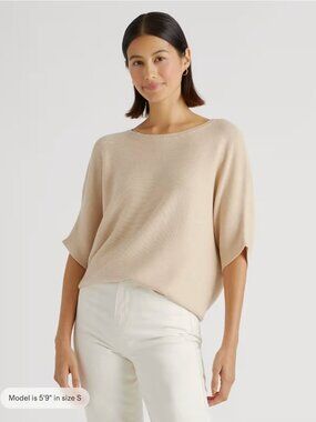 Quince Lightweight Cotton Cashmere Link-Stitch Dolman Sweater